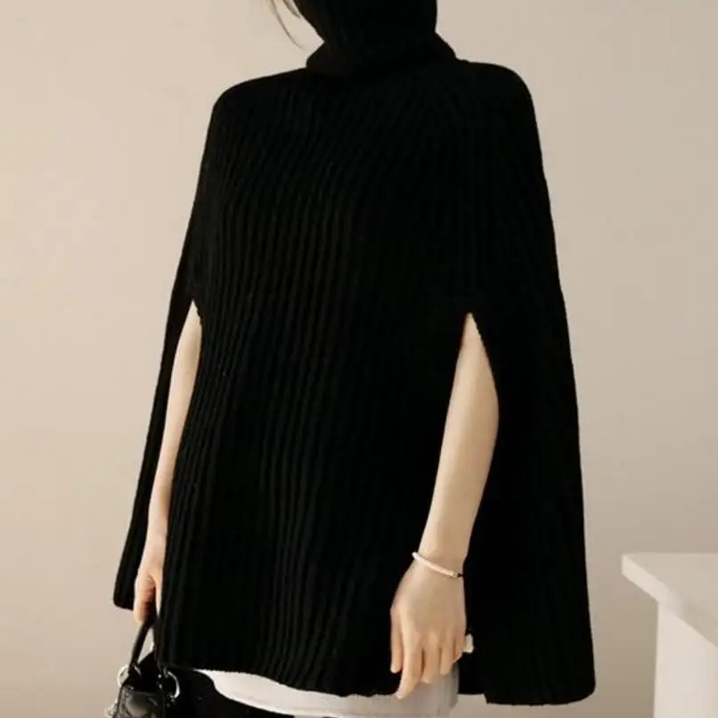 Jesenné a zimné nové rozdelenie golier vysoký golier sveter cape ženy sveter veľkosť
