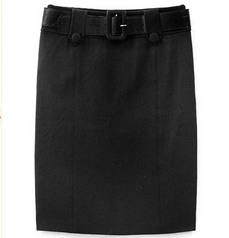 Jeseň a v zime sa ženy móda koleno dĺžke vlnené sukne slim boku profesionálneho rovno vlna krok sukne/Sivá Čierna/S-XXL