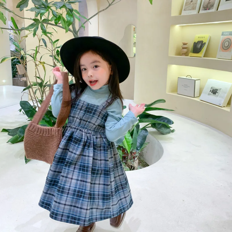 Jeseň Nový Príchod kórejský štýl bavlna módne koberčeky podväzkové all-zápas šaty s tlačidlami pre roztomilé sladké dieťa dievčatá