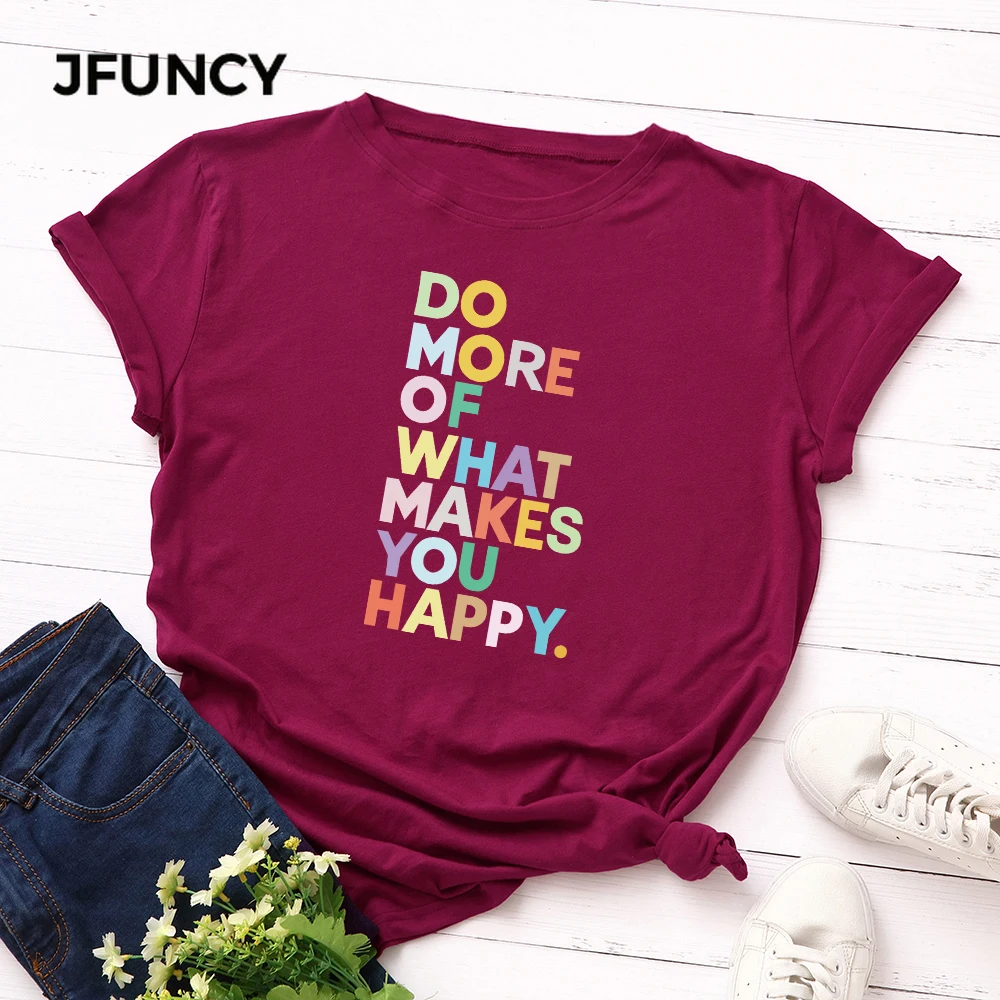 JFUNCY Plus Veľkosť Letné T-shirts Ženy Bavlna Tričko List Vytlačený Žena Tričko Krátky Rukáv Voľné Topy Žena Tee Tričko