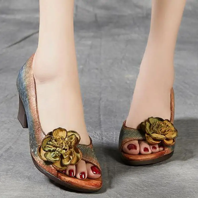Johnature Retro Vysoké Podpätky Sandále Dámske Topánky Pravej Kože 2020 Nové Jarné Zmiešané Farby Bežné Platformu Dámy Sandále