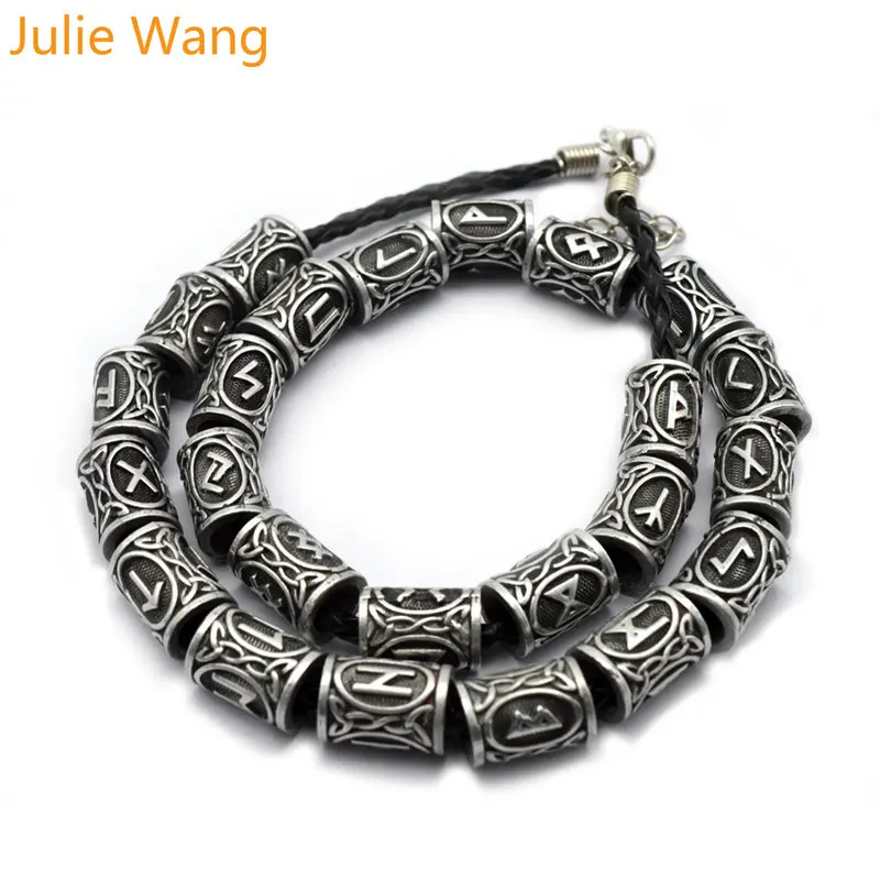 Julie Wang 24pcs Viking Runy Korálky DIY Príslušenstvo Charms Náramky, Náhrdelník Prívesok Zistenia Vikingovia Rune Fúzy Šperky Robiť