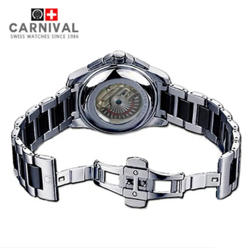 Karneval tourbillon automatické mechanické vojenských muži hodinky vodotesné keramické relogio luxusné značky hodiniek mužov vintage saati