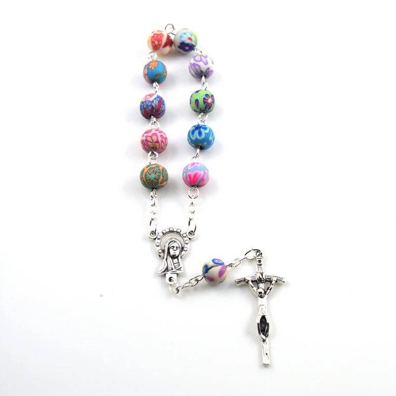 Katolícka desaťročí ruženec 8 mm kolo farebné ílu polyméru perličiek