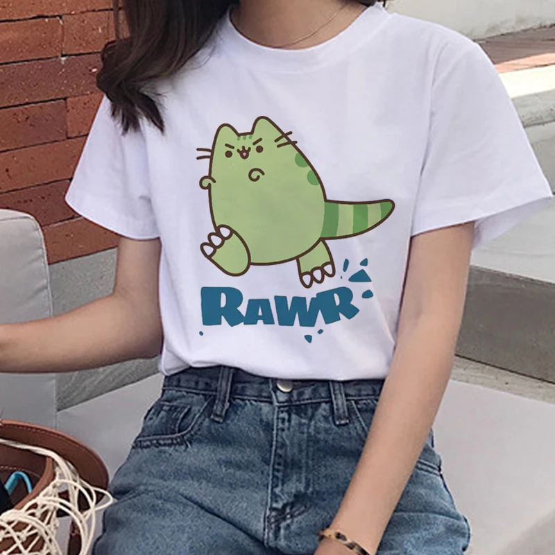 Kawaii Pusheen Cat T Košele Ženy Harajuku Ullzang Funny T-shirt 90. rokov Cartoon Tlač Tričko Grafické kórejský Štýl Top Tees Žena
