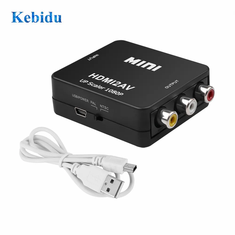 Kebidu Mini HD 1080P 2AV Video Converter Box kompatibilný s HDMI RCA AV/CVSB L/R-Video Podpora NTSC, PAL Výstup NA AV Adaptér