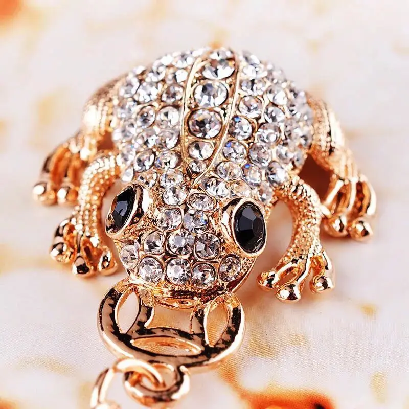 Klasické ropucha žaby fortune krúžok módny crystal auto keychain kúzlo taška prívesok keyring drahokamu kľúčenky