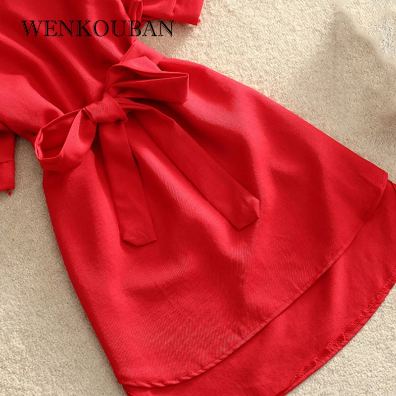 Košele Ženy 2021 Príležitostné Letné Šaty Módne Office Lady Pevná Červená Šifón Šaty Pre Ženy, Krídla Tunika Dámy Vestidos Femme