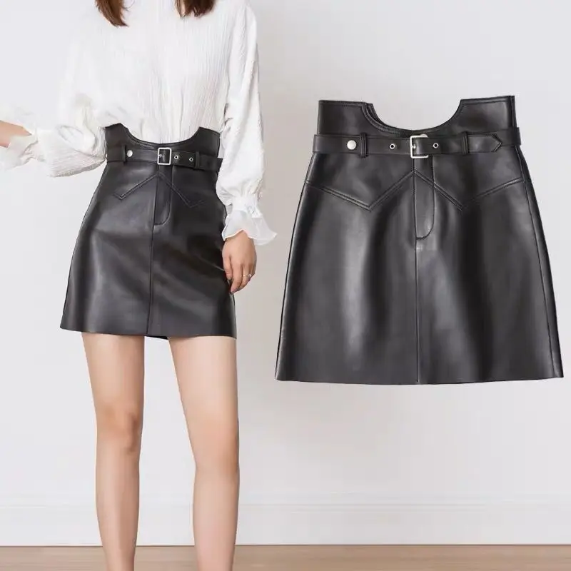 Kožené sukne pancil mini sexy krátke sukne Módne dámske oblečenie v roku 2019 zábal kórejský blcke vysoký pás sukne