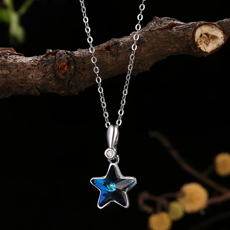 Krásne Malé Hviezdy Kryštály Od Swarovski Prívesok Náhrdelník Pre Ženy 925 Sterling Silver Chain Golier Výročie Jemné Jewlery