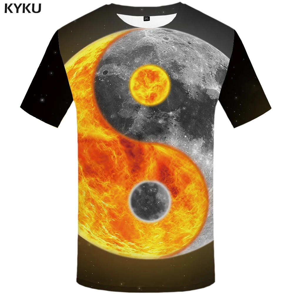 KYKU Značky Galaxy T-shirt Mužov Mesiac Tričko Yin Yang 3d Print T Shirt Punk Rock Anime Šaty Hip Hop Priestor Pánske Oblečenie Lete