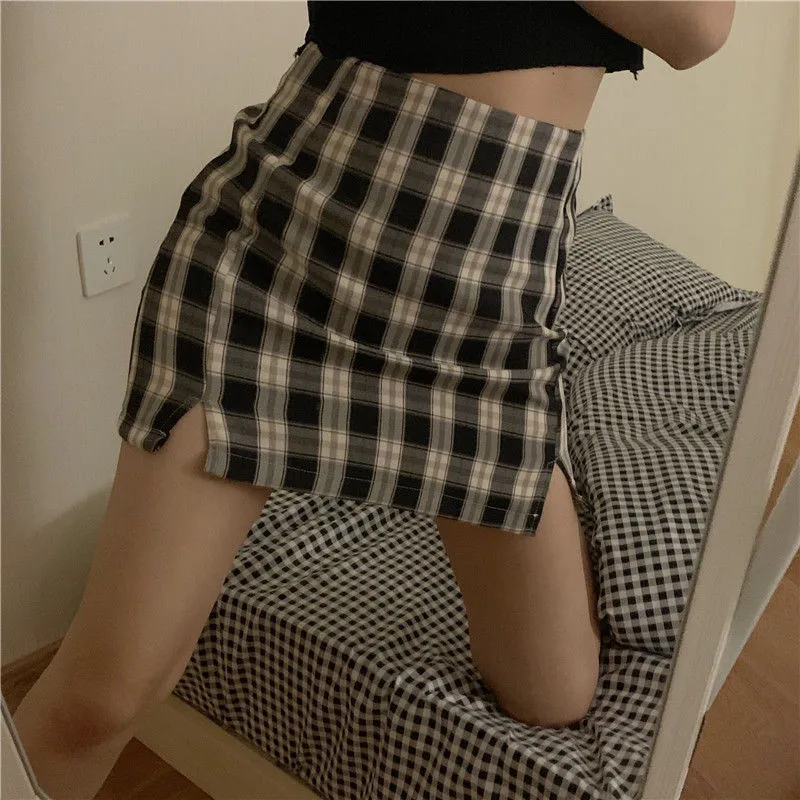 Kórejský Candy Farby Kockované Sukni, Ženy 2020 Študent Elegantné Krátke Sukne Módne Split Sexy Mini Sukne Jar Leto Ženské Sukne