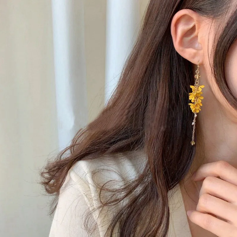 Kórejský Nové Módne Farebné Kovy Kvet Korálky Elegantné Strapec Drop Náušnice Pre Ženy, Dievča Denne Roztomilý Príslušenstvo