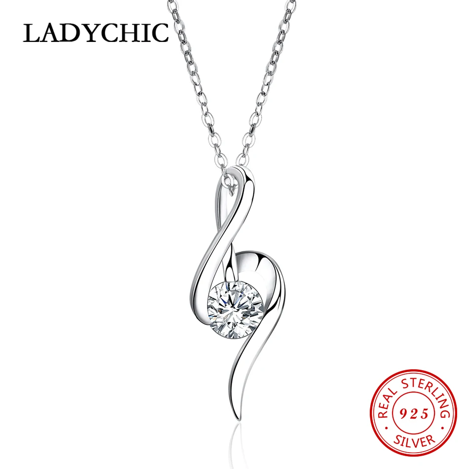 LADYCHIC Reálne 925 Sterling Silver Minimalizmus Elegantné Kolo Jasné, Crystal Prívesok Náhrdelník Ženy Čistého Striebra Darček Šperky LNS1006