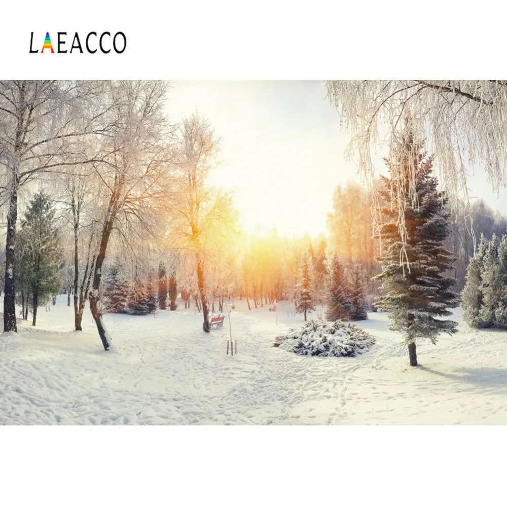 Laeacco Fotografické Pozadie Zimnom Súmraku Ťažký Sneh Borovica Snowfield Prirodzené Zobrazenie Portrét Pozadia Photo Studio