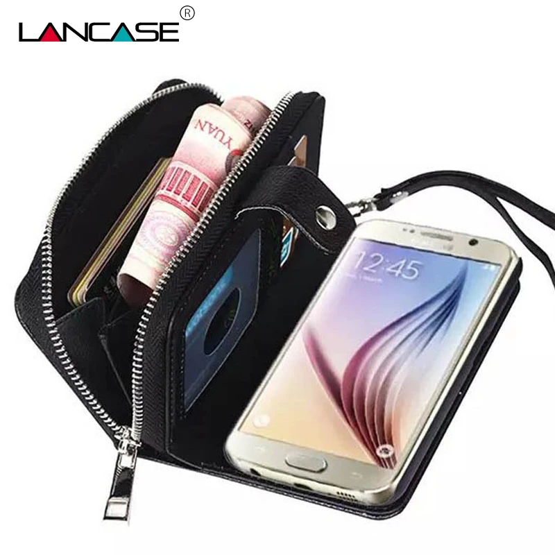 LANCASE Pre Samsung Galaxy S6 Prípade Multi-function Kožený obal Pre Samsung S6 Okraji S7 Okraji Prípade Coque S8 Plus Odnímateľný Peňaženky