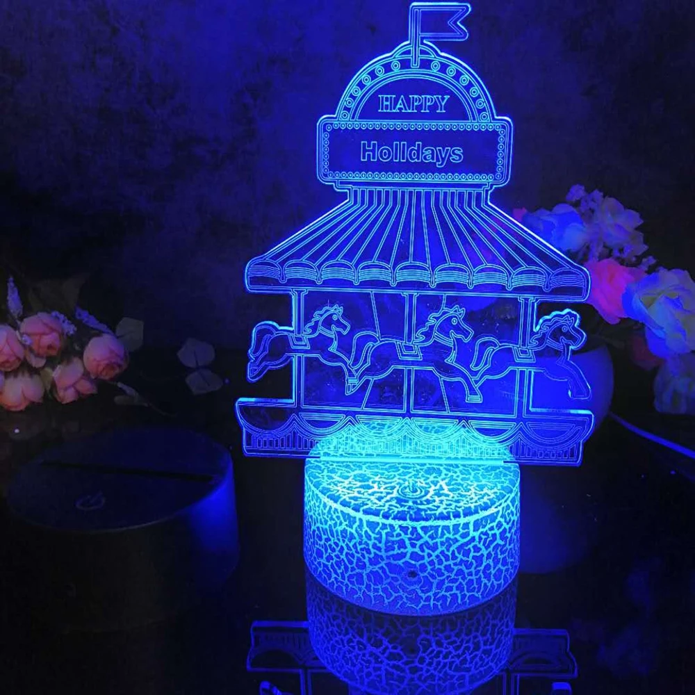 Led 3D Nočné Svetlo kolotoč Vzor Obrázok Nočného pre Dieťa Spálňa Decor Stolná Lampa 16 Farieb s diaľkovým