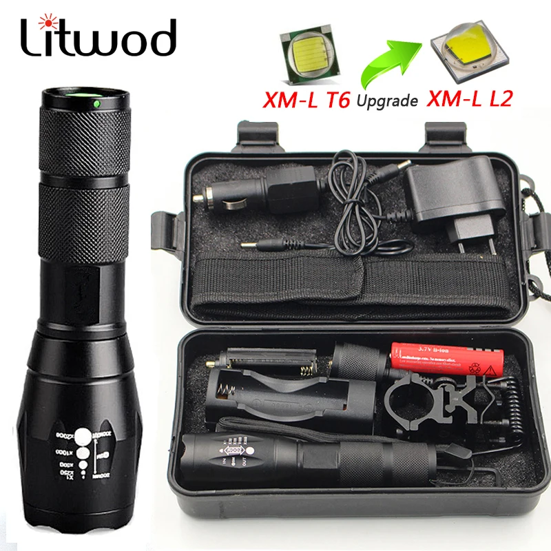 LED Nabíjateľná Baterka Litwod XML-T6 5 režime zoom linterna pochodeň 5000 LM 18650 Batérie Outdoor Camping Silný Blesk