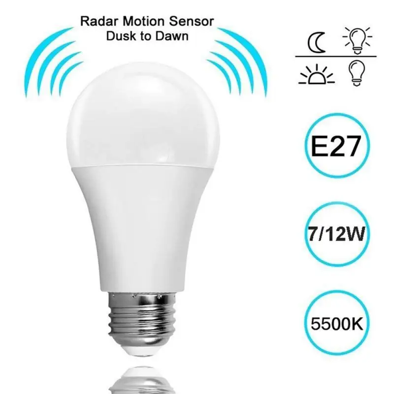 LED Žiarovka E27 Radar PIR Senzor Okolitého Chodby, Zvukový A Svetelný Senzor Lampy, Nočné Svetlo 5W 7W 9W 9W 12W