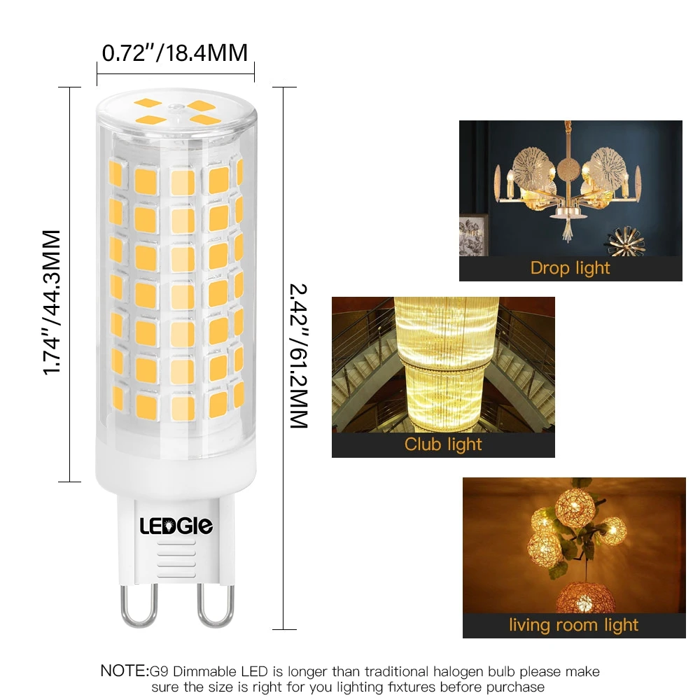 LEDGLE 8W G9 Stmievateľné LED Žiarovka Žiarovka AC 220V 240V 700LM Ekvivalent 80 W Halogénové Žiarovky G9 Pozornosti Luster Domov Lampa