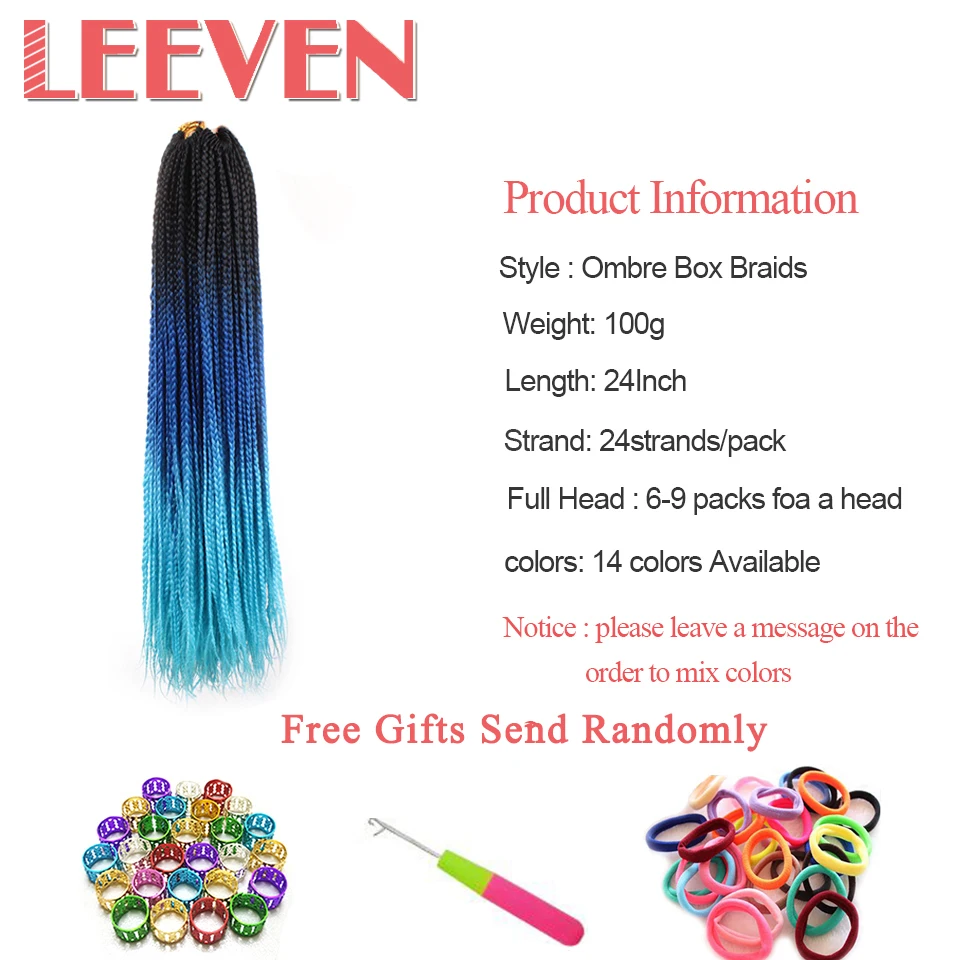 Leeven 24 inch 24strands Ombre Box Vrkôčiky Crotchet Sieťky, predlžovanie Vlasov Syntetické Pletenie Vlasy Ružová Modrá Hnedej Farby