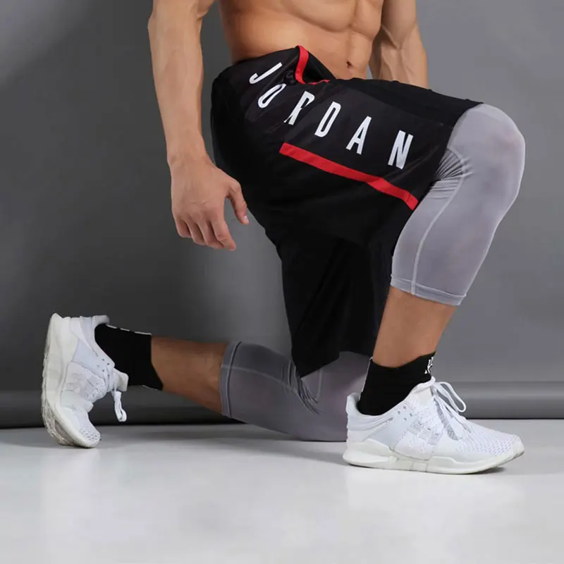 Letné nové športové pánske basketbal nohavice, letter tlač rýchle sušenie voľné športové šortky pánske fitness šortky