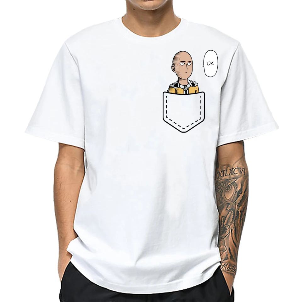 LettBao Jeden Úder Muž Mužov Golier T Shirt Japonské Anime Tričko Biele Krátky Rukáv Letné Top O-Krku Streetwear Funny T-shirt