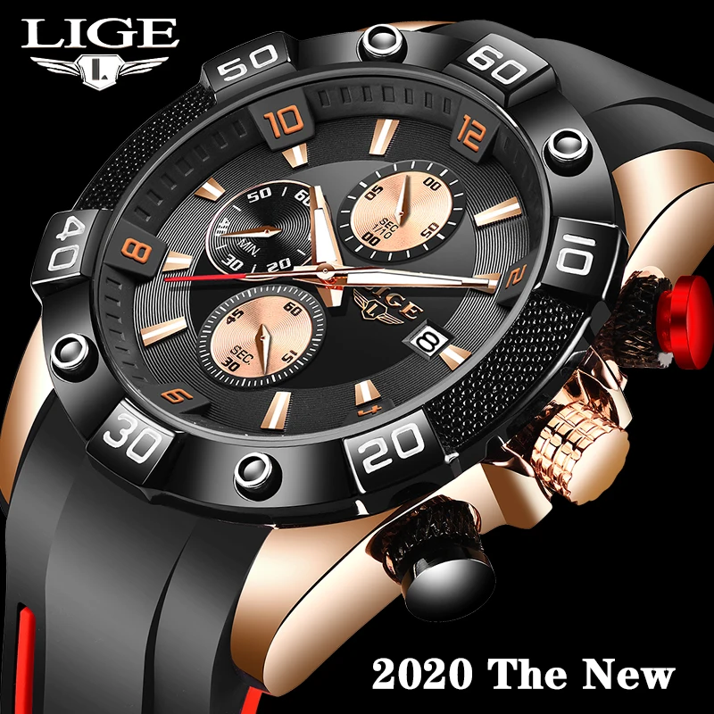 LIGE 2020 Nové Módne Muži Hodinky Silikónové Popruh Top Značky Luxusný Športový Chronograf Muž Quartz Hodinky Mužov Relogio Masculino