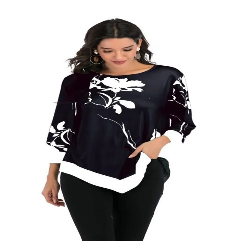 LOSSKY Bežné Žien Vytlačené Tričko Jeseň Nepravidelný Šifón 2020 Elegantné Ženy, Blúzky, Topy Plus Veľkosť balíka Office Sexy Blusa Feminino