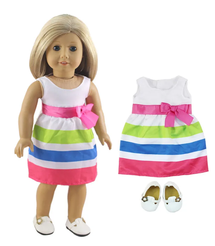 Lot 10 Položka=5 Nastaviť Bábiky Oblečenie+5 Pár Obuv pre 18-Palcové American Doll Bábika Ručne vyrábané Bežné Nosenie Oblečenie