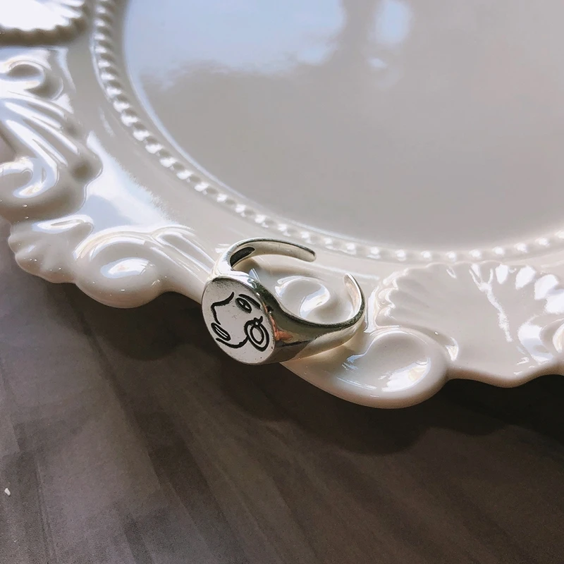 LouLeur Reálne 925 Sterling Silver Osoba Tvár Krúžok 2019 Hot Predaj Žena Minimalistický Otvoriť Prstene pre Ženy, Nové Módne Šperky Dary