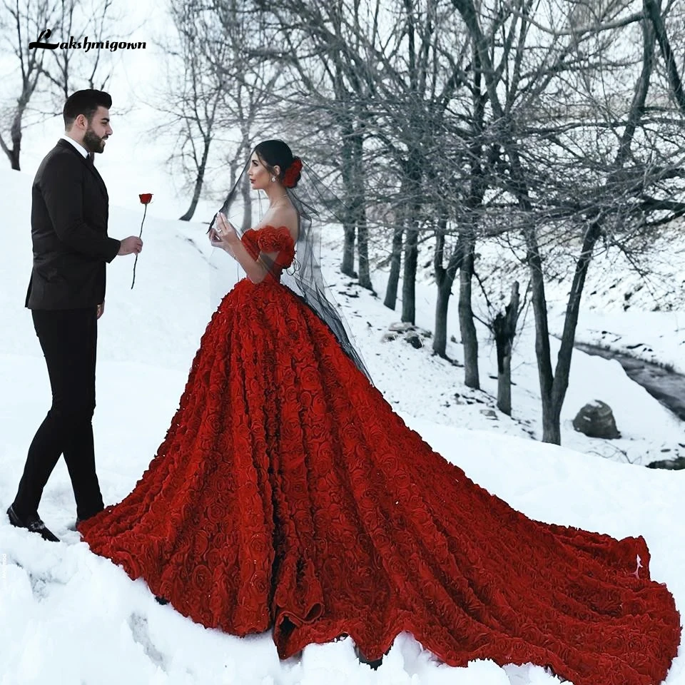 Luxusné Červenej Krajky Foral Svadobné Šaty v Turecku Lakshmigown 2020 Dentelle Mariage Sexy Svadobné Šaty Svadobné Šaty Dlhý Vlak