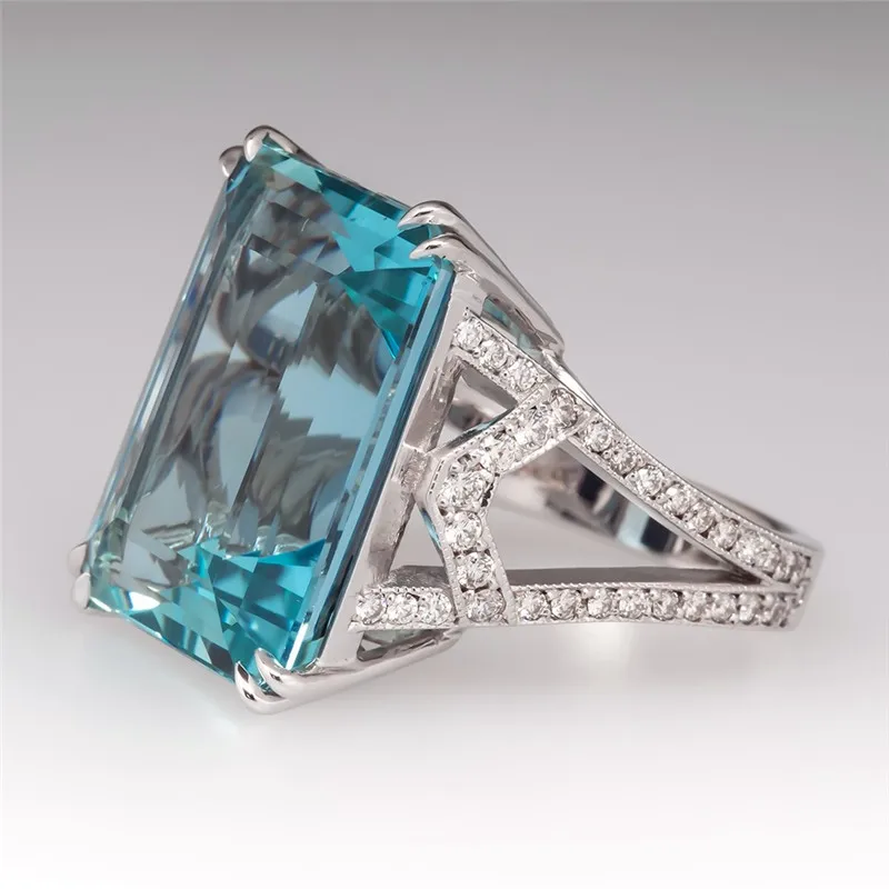 Luxusné Ženské Veľké Vody Modrý Krúžok Crystal Veľký Zirkón Kamenný Kruh, Svadobné Šperky Sľub Zásnubné Prstene Pre Ženy