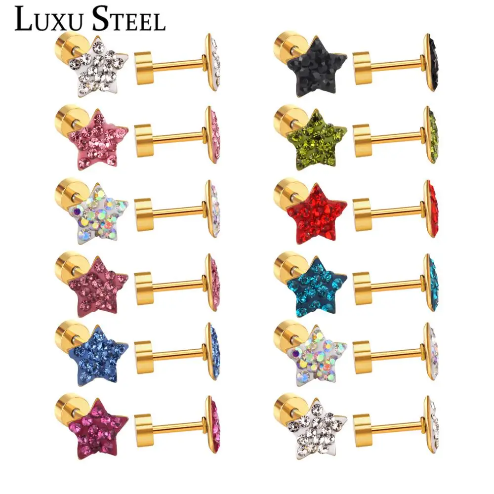 LUXUSTEEL earings módne šperky 2020 Star Crystal Stud Náušnice Brinco Strany 12Pairs Box z Nehrdzavejúcej Ocele Príslušenstvo Veľkoobchod