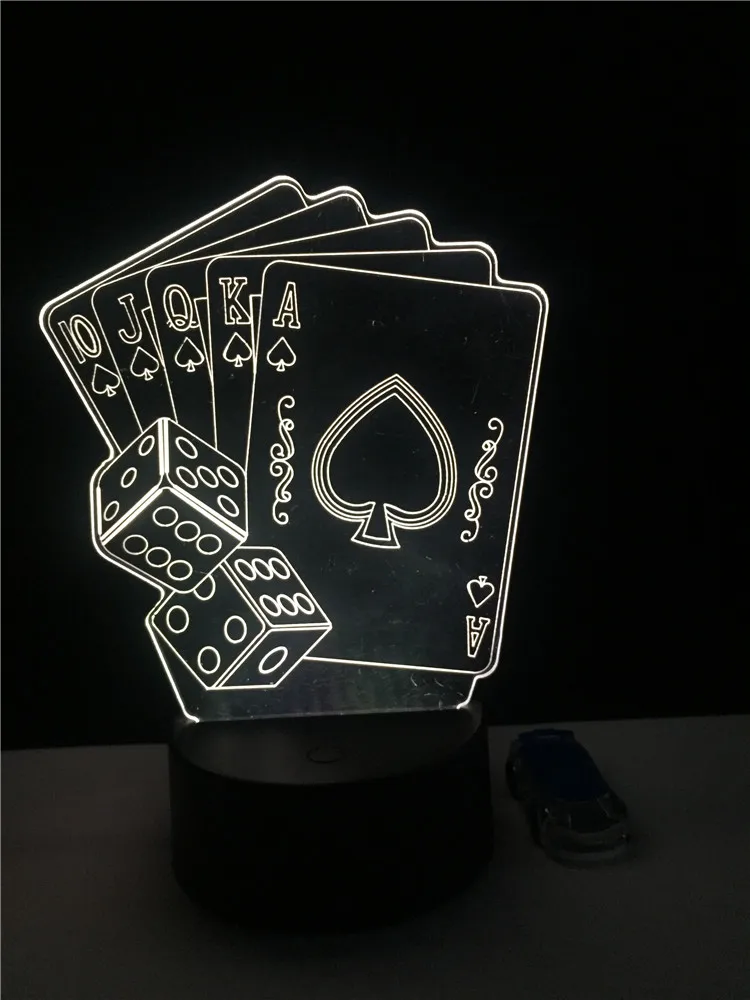 Magic Poker Spálňa Kúzelník Nočné Svetlo 3D LED USB Multicolor Hra strany Dekoratívne cirkus Osvetlenie Atmosféru stolná Lampa