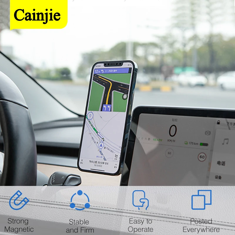 Magnetické Telefón Držiak Navigácie Nálepky Stojan Pre iPhone 12 Kovové Magnet GPS Auto Príslušenstvo Pre Tesla Model 3 Y