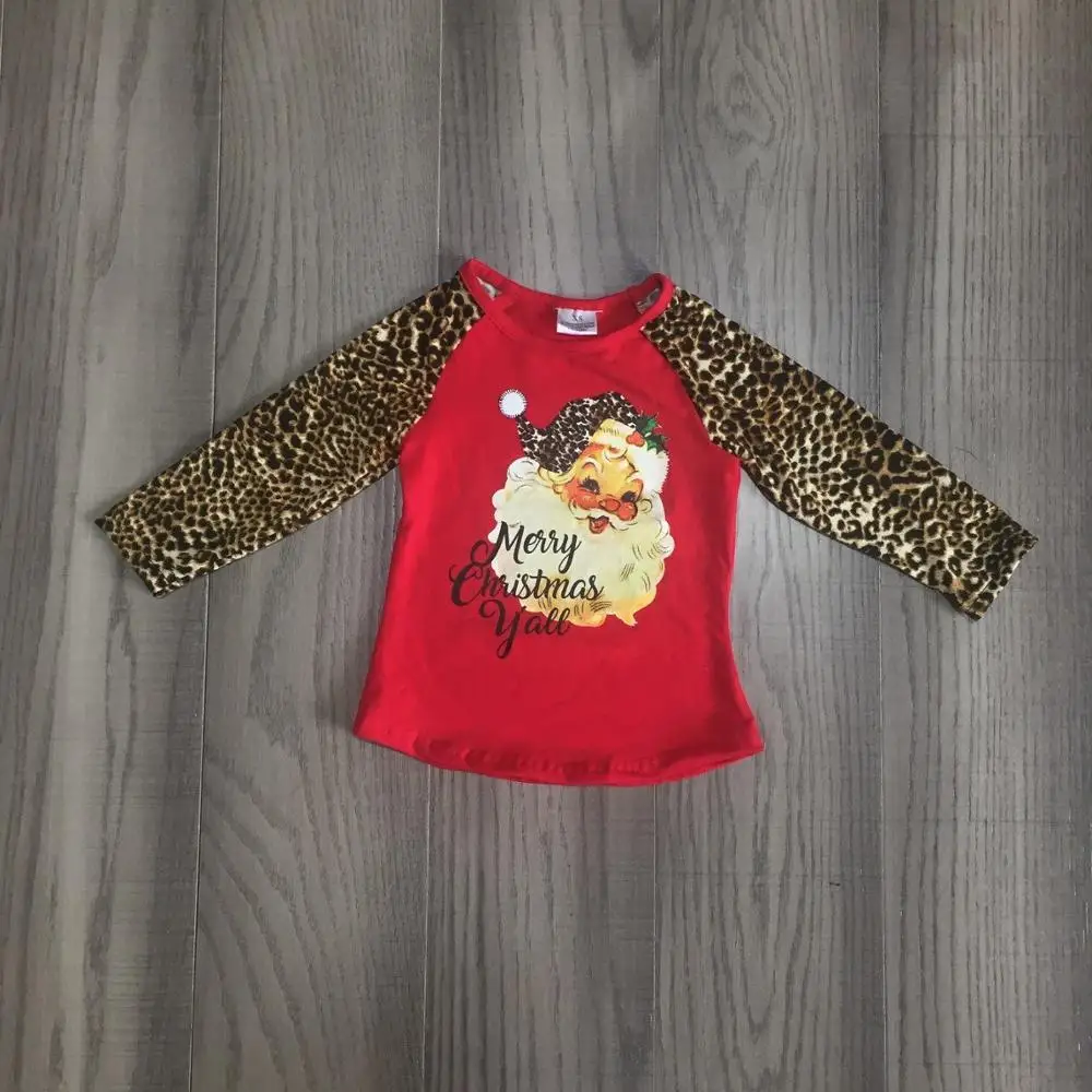 Mama dcéru oblečenie dievčatá vianočné t shirt santa claus tlače top baby girl červená raglans s leopardím vzorom mama a dcéra oblečenie