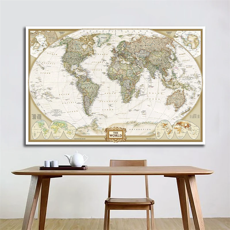 Mapa Sveta Retro Plagáty Vzdelávania Vytlačí Wall Art Obrázky Non-vôňa Non-tkané Plátno na Maľovanie Office Home Dekorácie