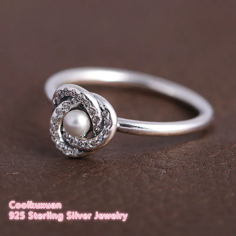 Matky Deň Pôvodného 925 Sterling Silver Svetelný Láska Uzol, Biela Crystal Pearl & Jasné, CZ pre Ženy Móda Krúžky