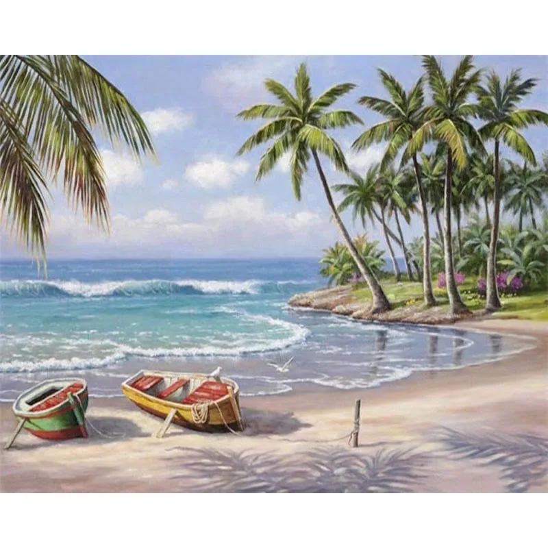 Maľovanie Podľa Čísel DIY Dropshipping 40x50 60x75cm Pláž Coconut Tree Stále života Plátno Svadobné Dekorácie Umenie obrázok Darček