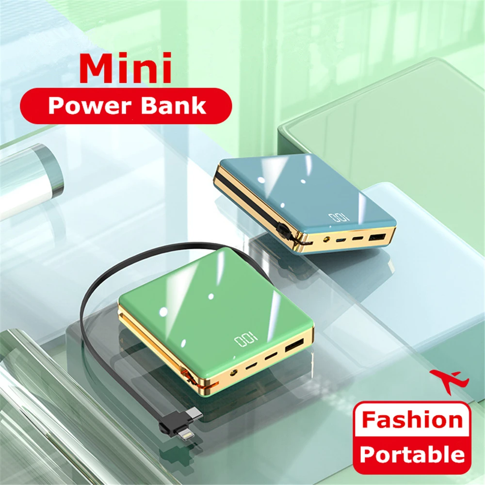 Mini Power Bank 10000mAh Externé Batérie LED Osvetlenie Prenosné Cestovné Powerbank Rýchle Nabíjanie Záložnej PoverBank S Káble