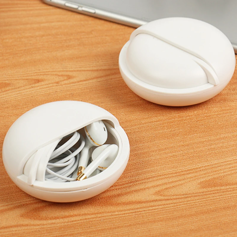 Mini White Kolo Plasic Slúchadlá Prípade Taška Prenosná Slúchadlá Slúchadlá Pevný Úložný Box na Slúchadlá USB Kábel, Nabíjačka Organizátor
