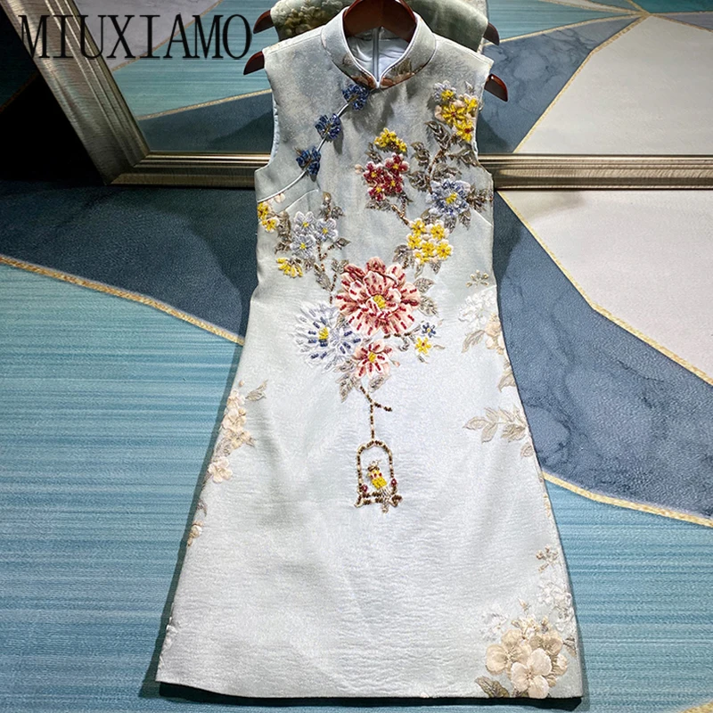 MIUXIMAO Luxusné 2020 Jeseň šaty Party šaty Flower Brid Diamanty Nad Kolená Nádrž Office Lady Bežné Šaty Žien Vestidos