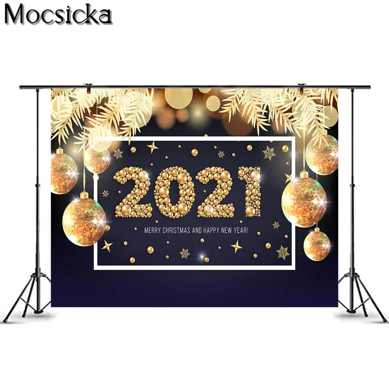 MOCSICKA 2021 Nový Rok Party Fotografické Štúdio Foto Pozadia Zlatý Loptu Leaf Dekorácie, Vianočné Pozadia Fotografie