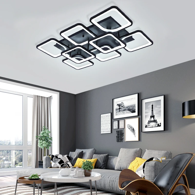 Moderné LED Luster Svetlá pre Obývacia Izba Jedáleň Kuchyňa Spálňa Domov Čierny Obdĺžnik Stropné Svietidlá Svietidlá
