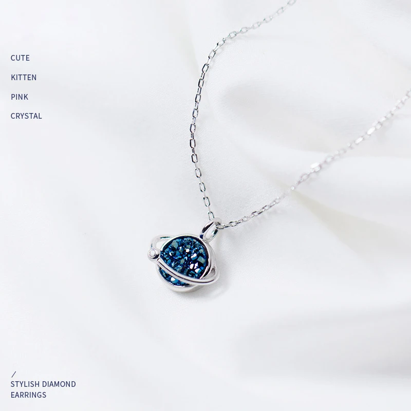 Modian Nové Predaj Modrá Kúzlo Tajomné Planéte Crystal Prívesok Náhrdelníky Klasické 925 Sterling Silver Strany Reťazca Šperky