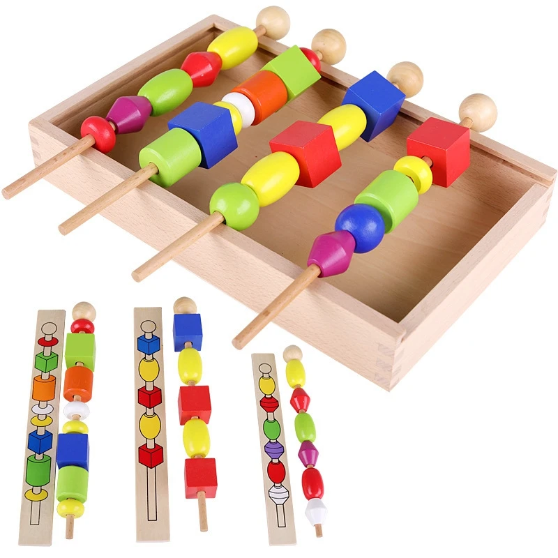 Montessori Drevená Hračka Perličiek Sekvenčné Nastaviť Blok Hračky Klasické Hračky Vzdelávacie Hry Pre Deti