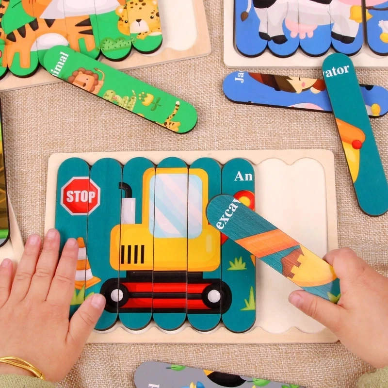 Montessori Drevených Hračiek 3D Skladačka Bar Hádanky Deti Kreatívne Príbeh Skladanie Puzzle Zodpovedajúce Skoro Vzdelávacie Hračky Pre Deti,