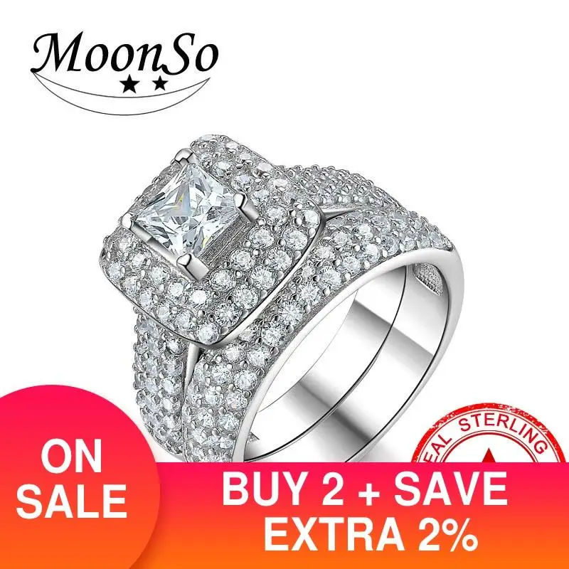 Moonso Luxusné bold 925 Sterling Silver Prsteň snubný Prsteň Zásnubný Móda pre svadobné nevesty Ženy moonso šperky R3400S