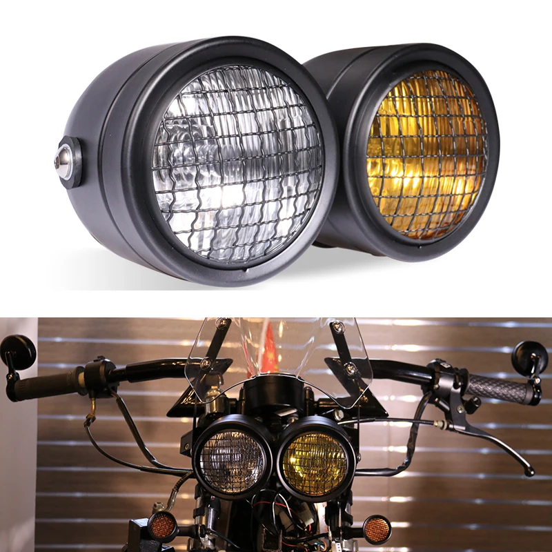 Motocykel Univerzálny Dual Svetlometov Motorových DC 12V Retro Black Svetlomet Skúter Prerobit Pozornosti Moto Vysoké Nízke svetlo Predné Svetlo